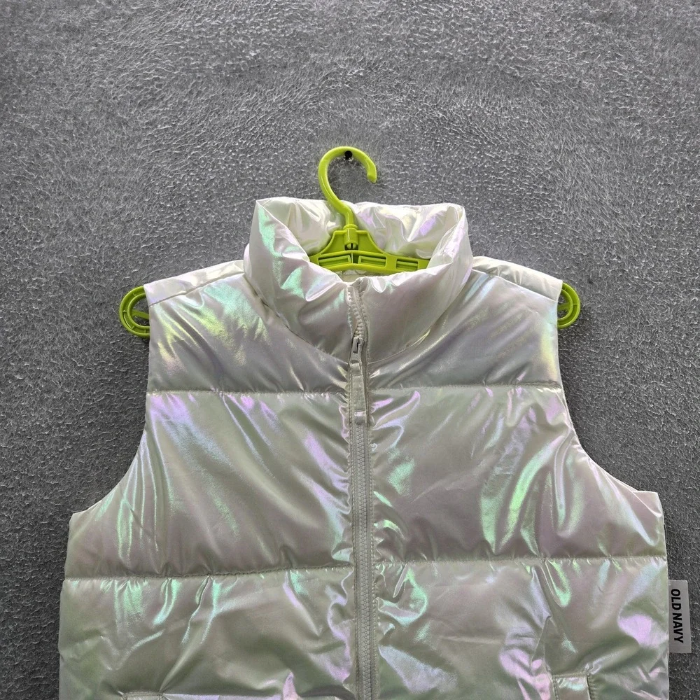 Old Navy Girls Jacket XL (14-16) White Puffer Vest Holofoil Sleeveless NWT